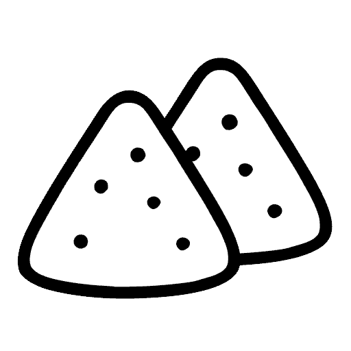 An icon of two halves of a scone, denoting "cut in half".